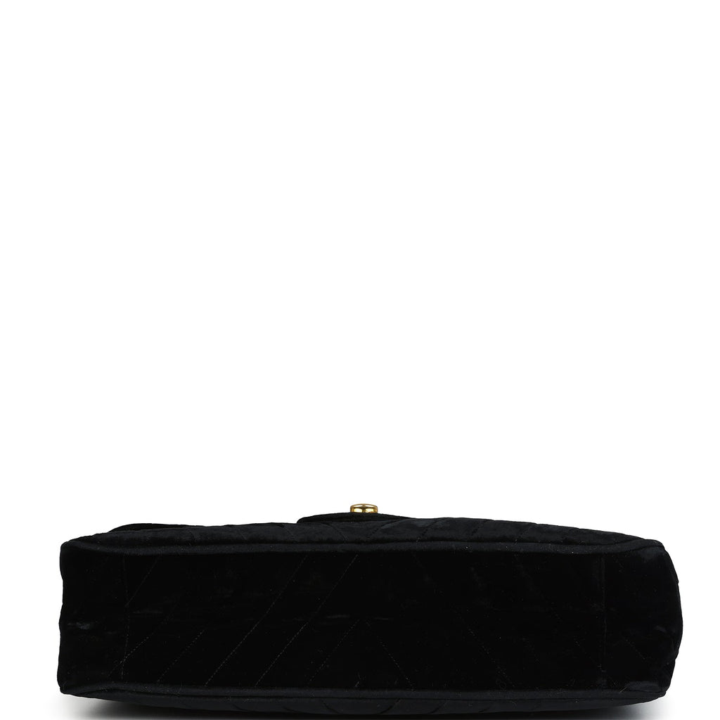 Chanel Vintage XL Chevron Single Flap Bag Black Velvet Gold Hardware