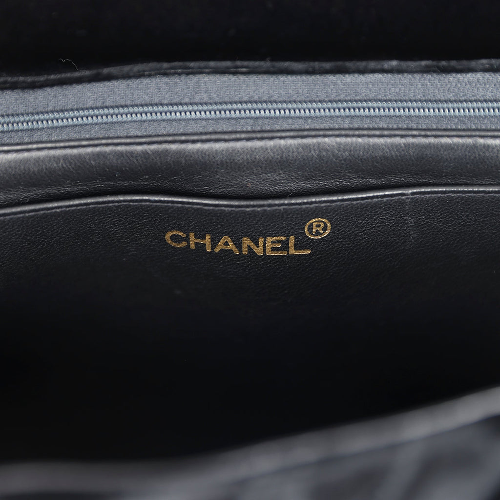 Chanel Vintage XL Chevron Single Flap Bag Black Velvet Gold Hardware