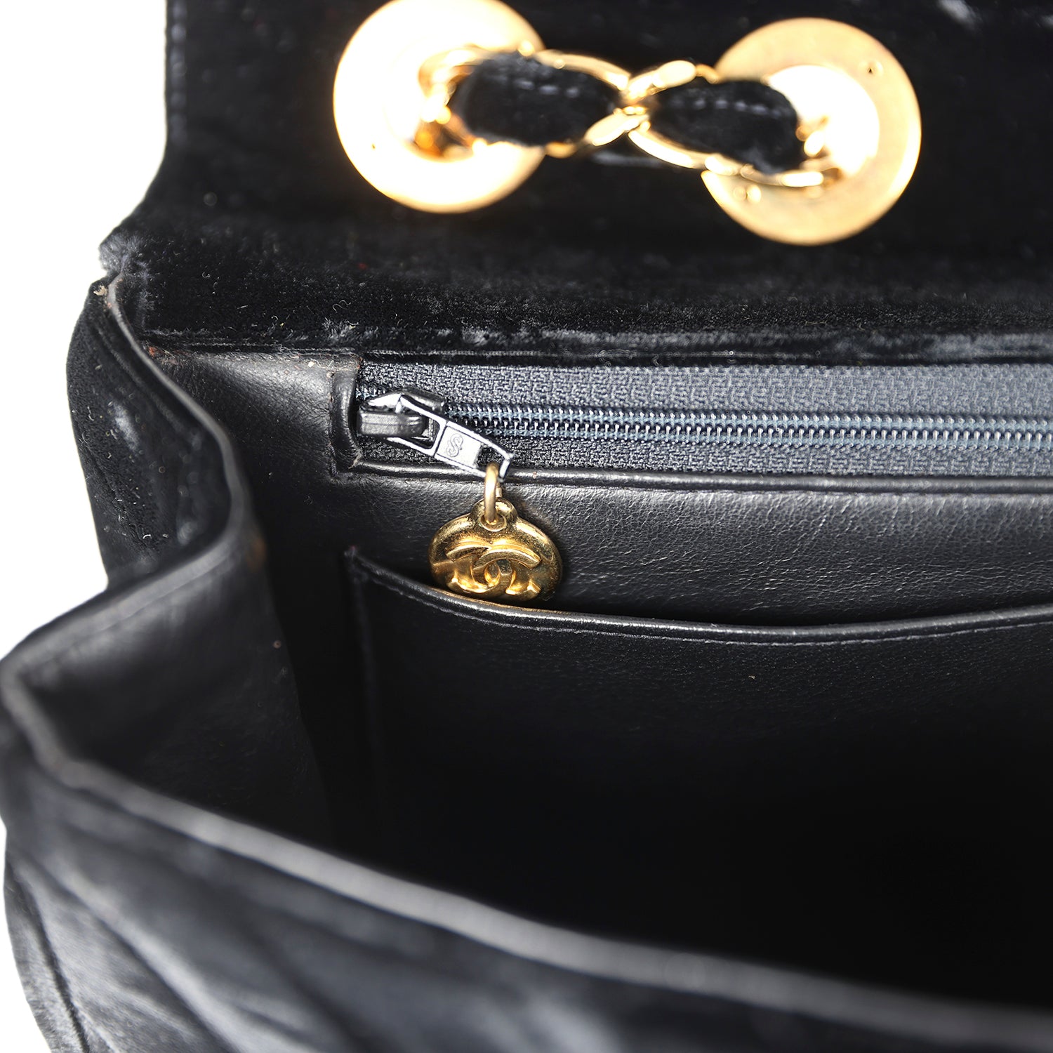 Chanel Vintage XL Chevron Single Flap Bag Black Velvet Gold Hardware