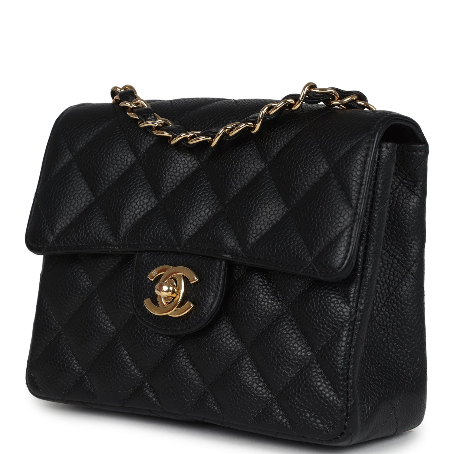 Chanel Vintage Mini Square Half Flap Bag Black Caviar Gold Hardware