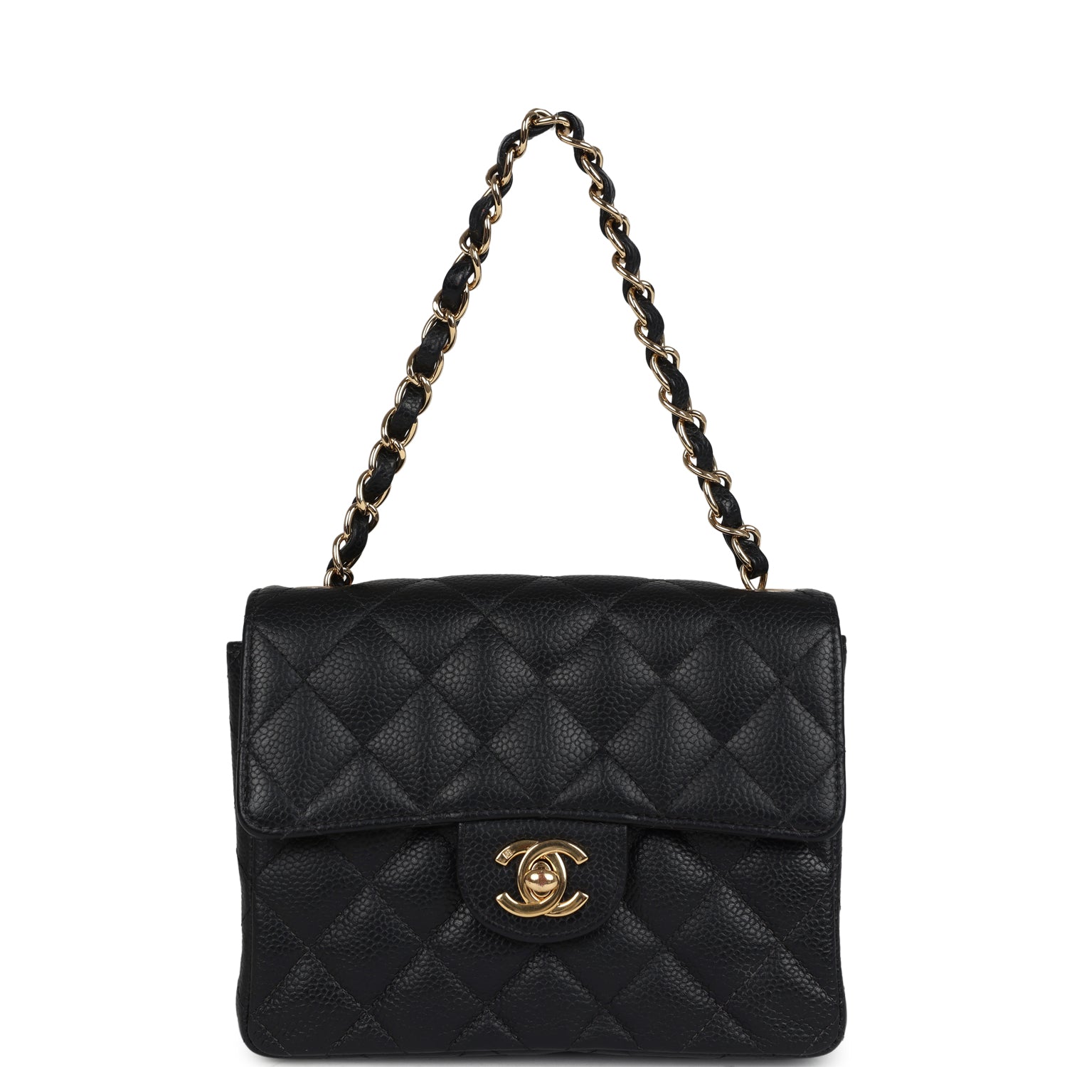 Chanel Vintage Mini Square Half Flap Bag Black Caviar Gold Hardware