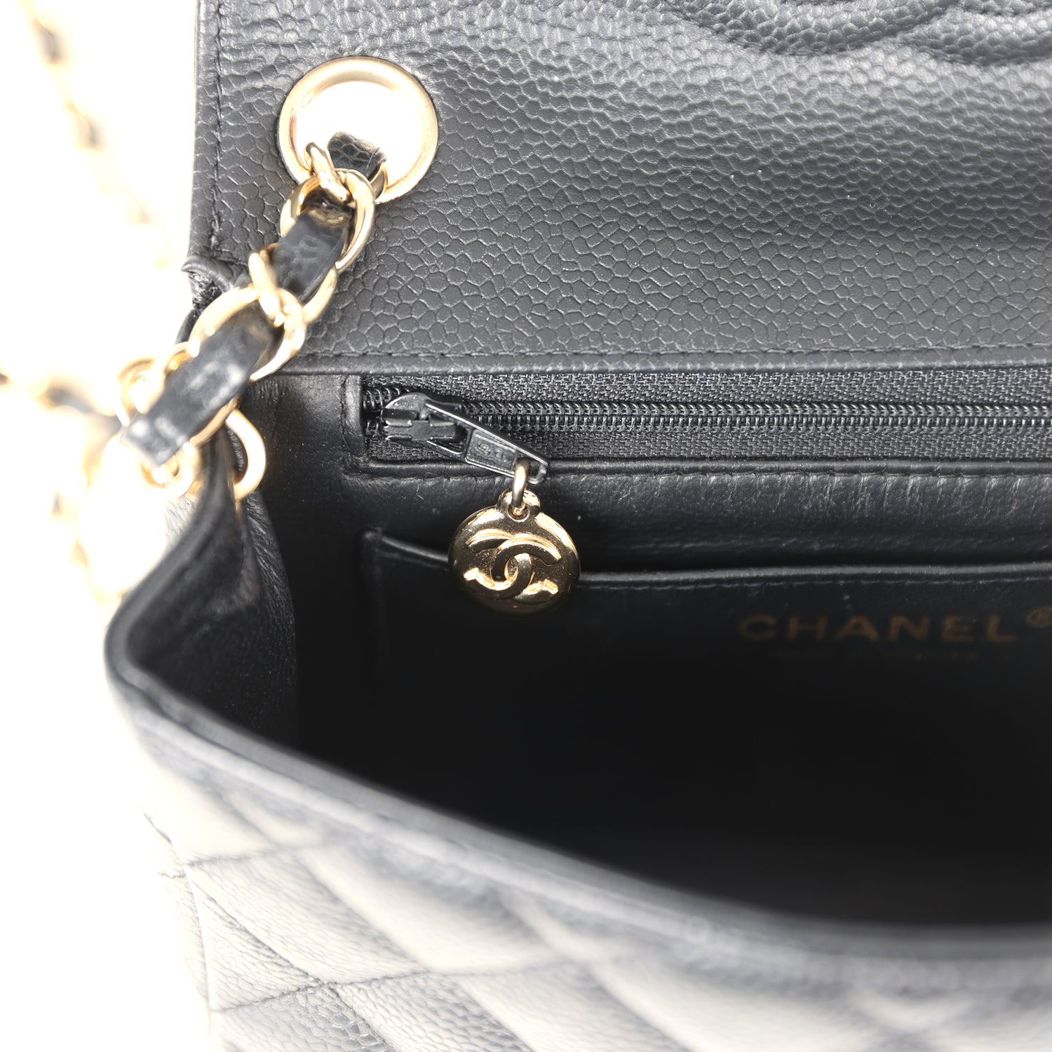 Chanel Vintage Mini Square Half Flap Bag Black Caviar Gold Hardware