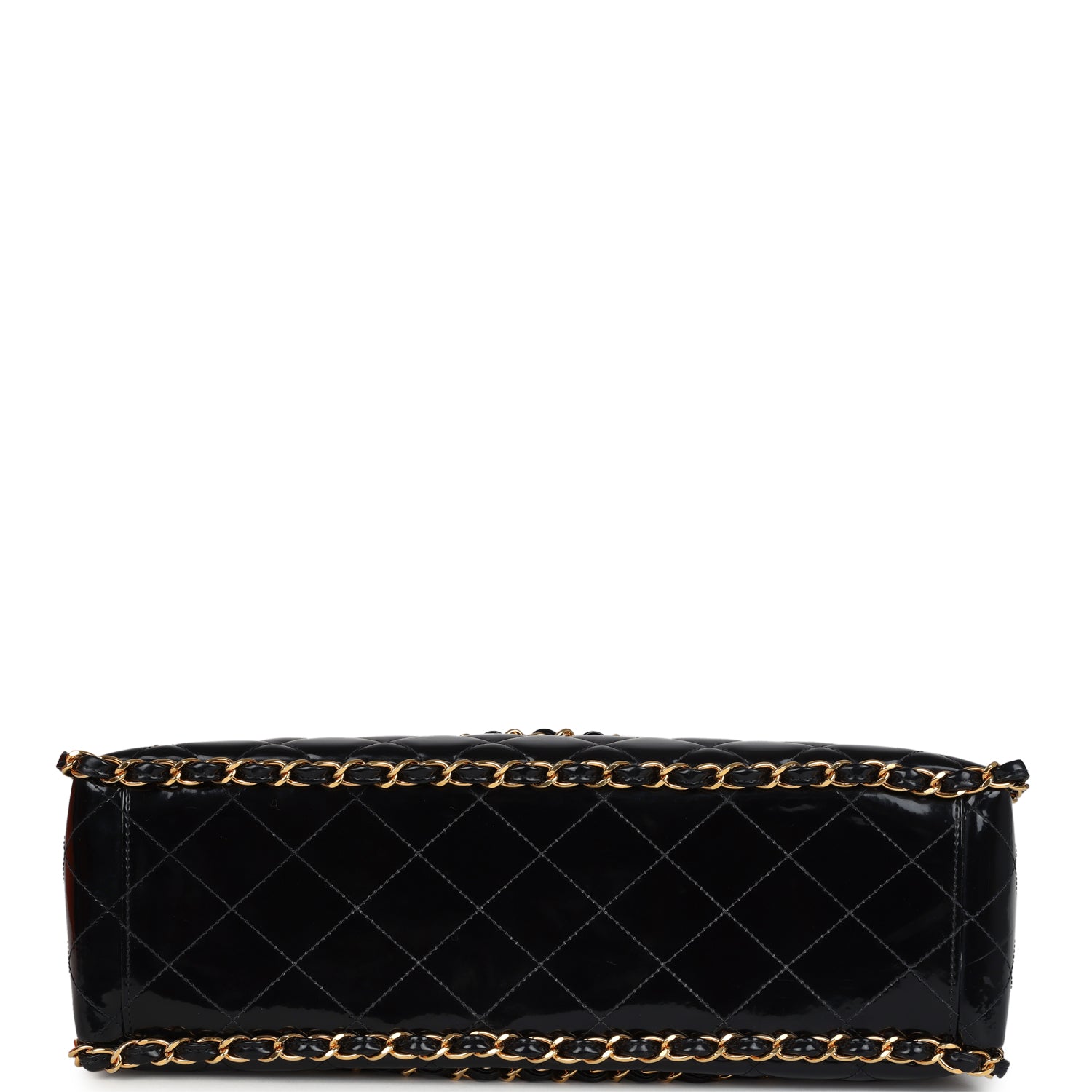 Chanel Vintage Maxi Chain Around Single Flap Bag Black Patent Gold Hardware