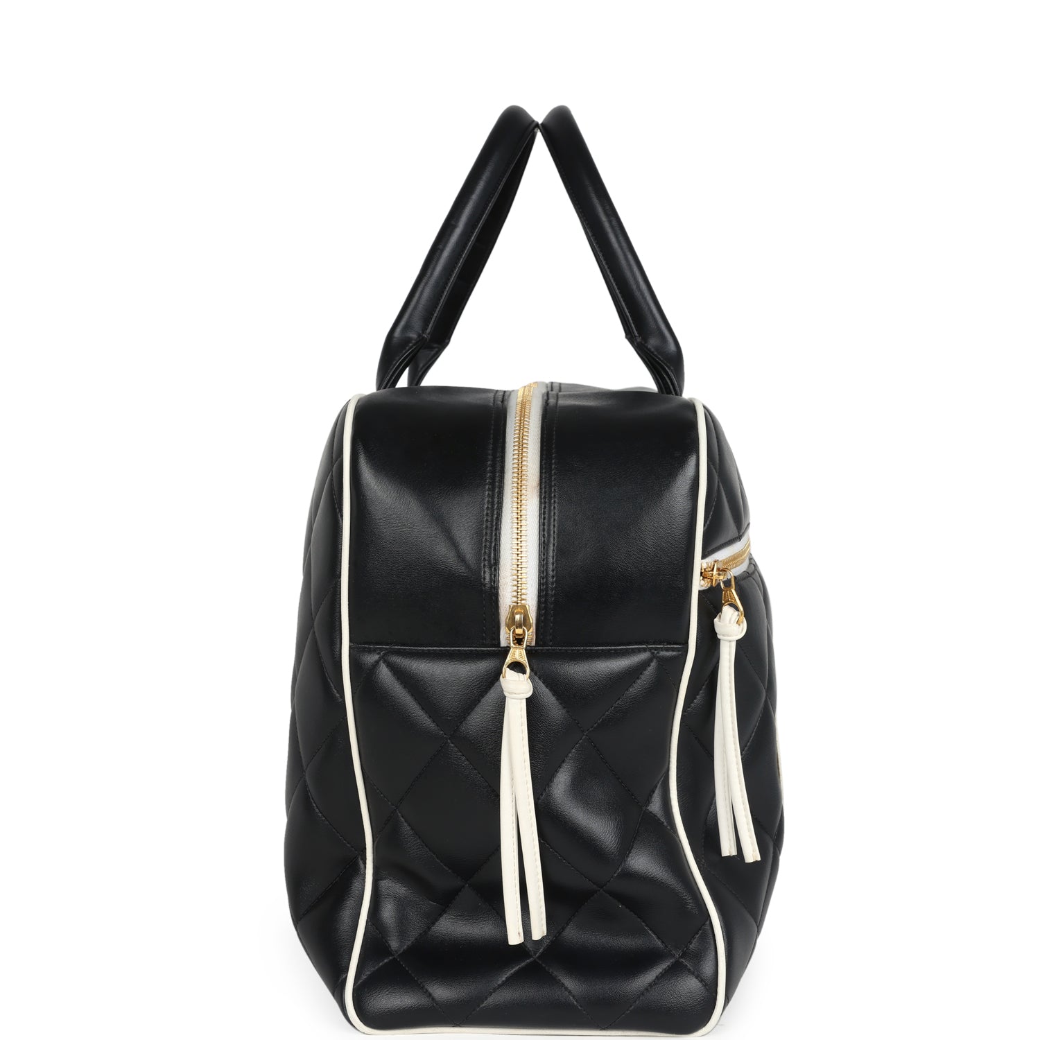 Chanel Vintage Large Logo Boston Bag Black and White Calfskin Gold Hardware