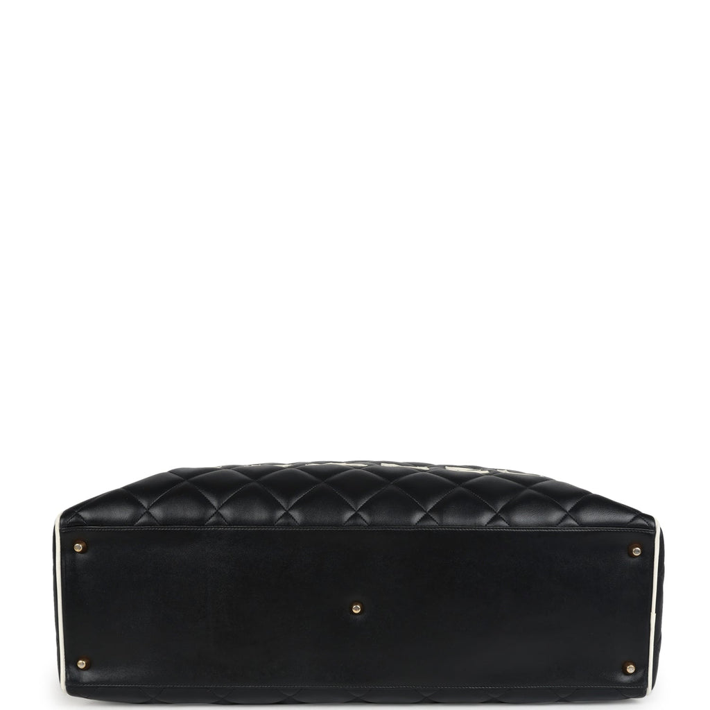 Chanel Vintage Large Logo Boston Bag Black and White Calfskin Gold Hardware