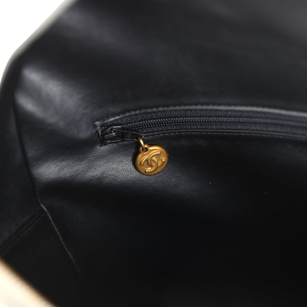 Chanel Vintage Large Logo Boston Bag Black and White Calfskin Gold Hardware