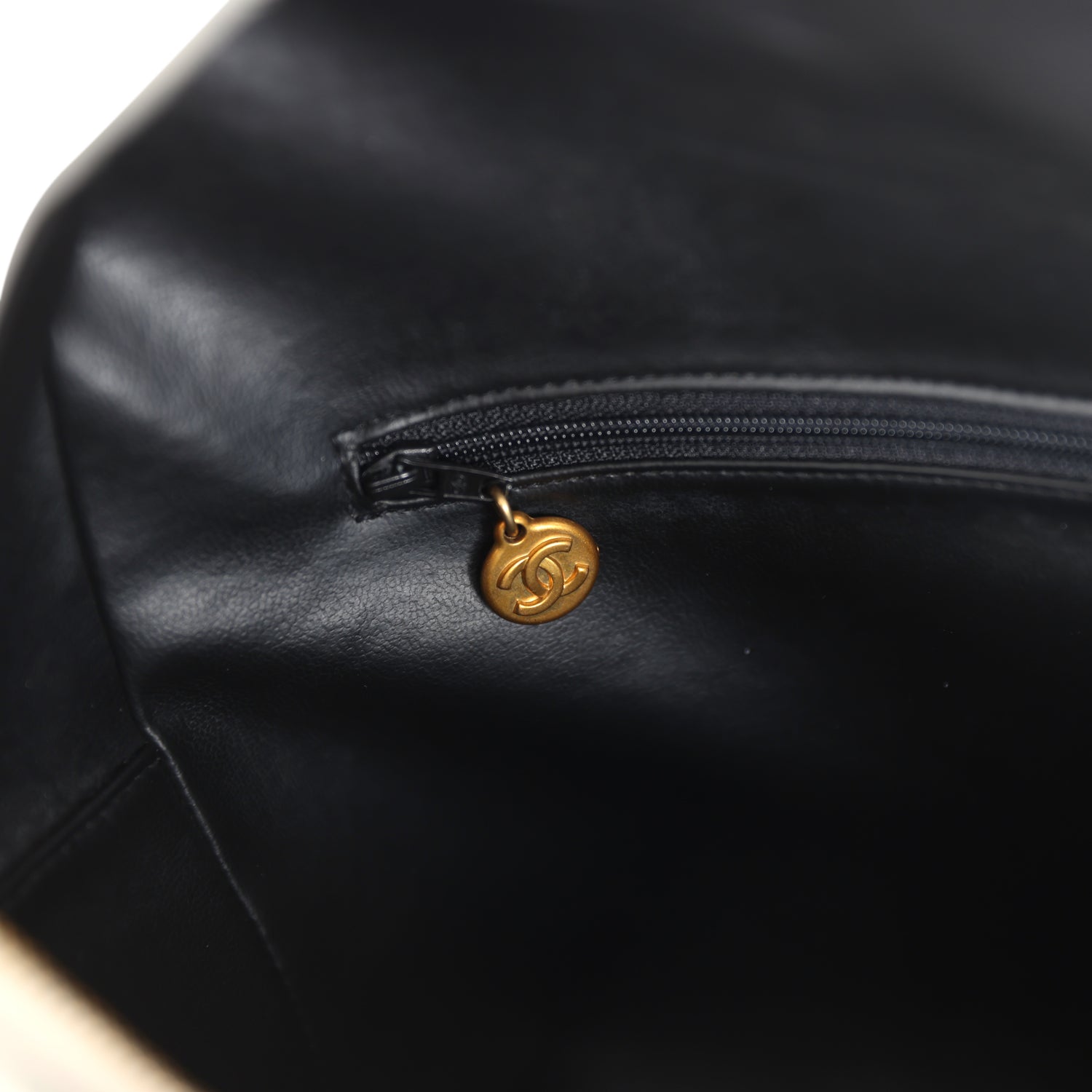 Chanel Vintage Large Logo Boston Bag Black and White Calfskin Gold Hardware