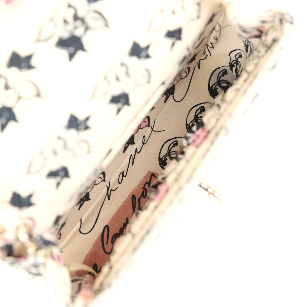 Chanel Vintage Mini Logo Square Flap Bag Light Pink Multi Printed Nylon Light Gold Hardware