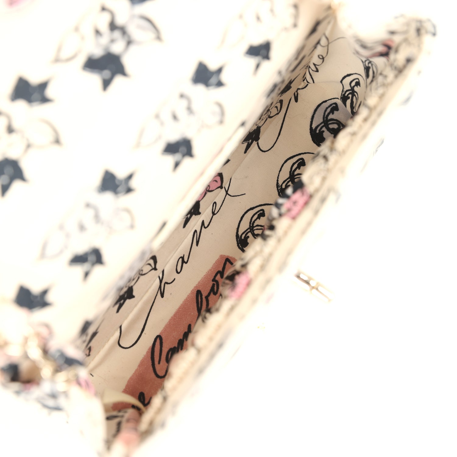 Chanel Vintage Mini Logo Square Flap Bag Light Pink Multi Printed Nylon Light Gold Hardware