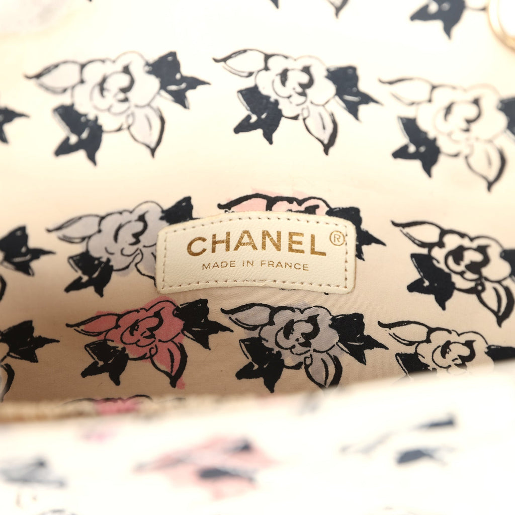 Chanel Vintage Mini Logo Square Flap Bag Light Pink Multi Printed Nylon Light Gold Hardware