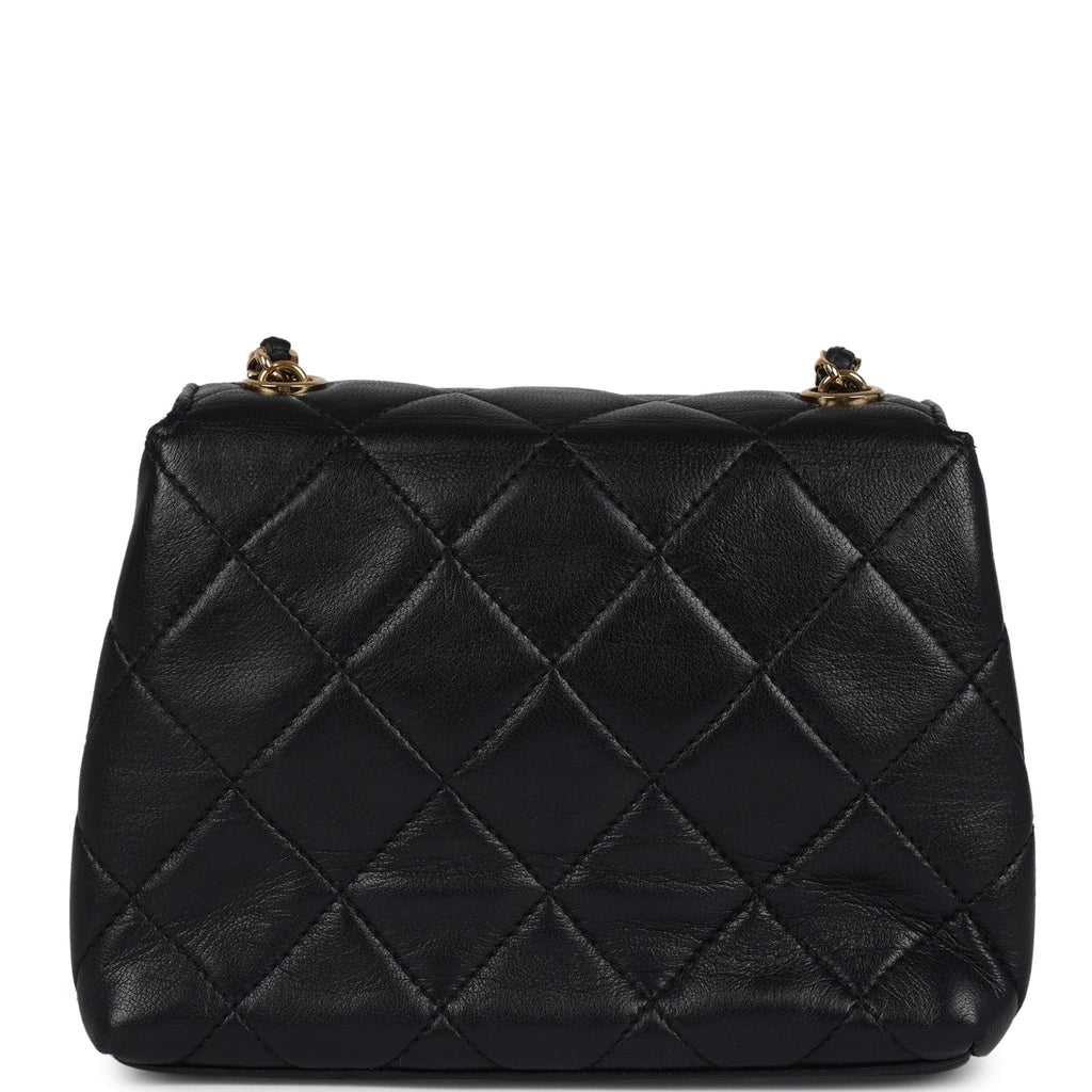 Chanel Vintage Mini Camellia Flap Bag Black Lambskin Gold Hardware
