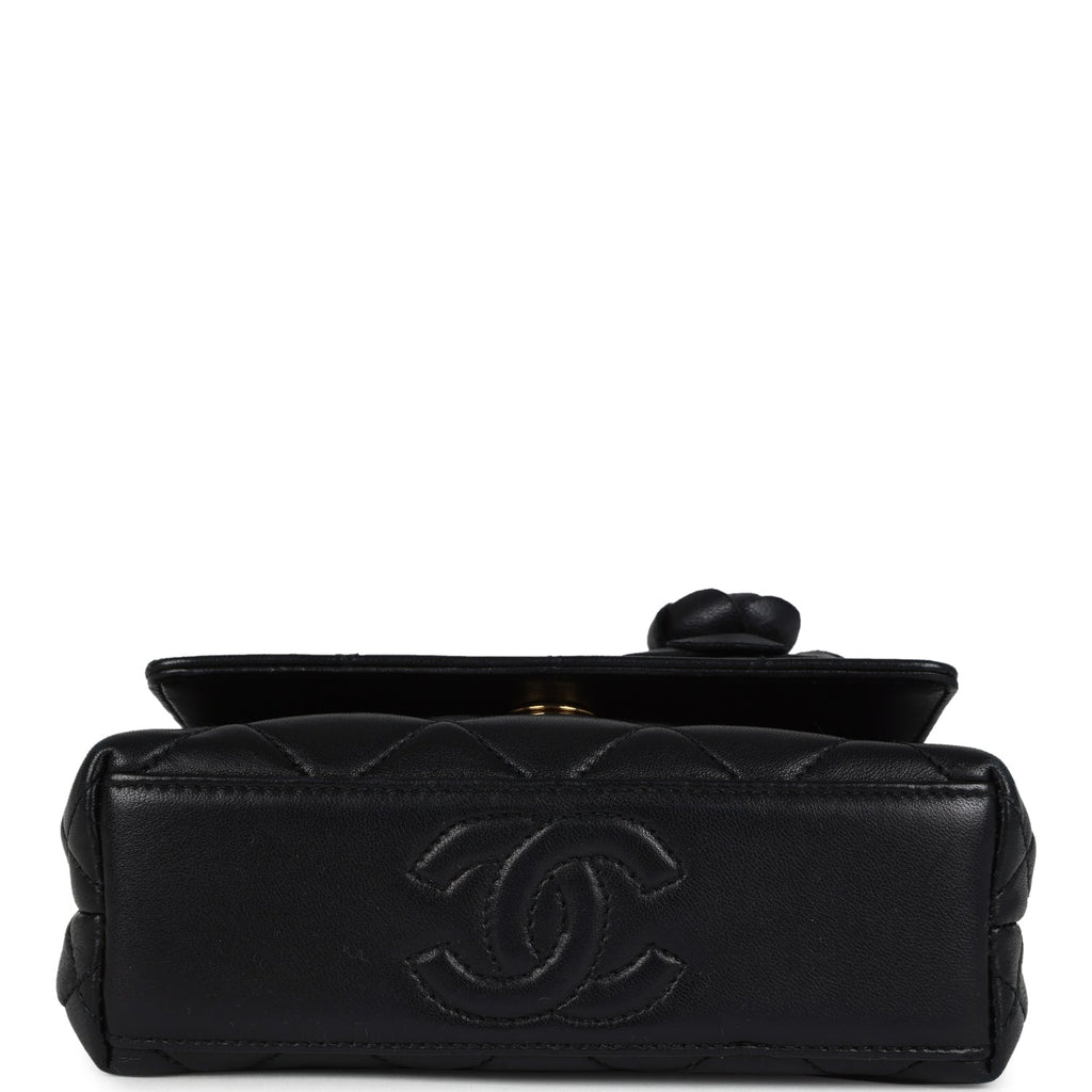 Chanel Vintage Mini Camellia Flap Bag Black Lambskin Gold Hardware