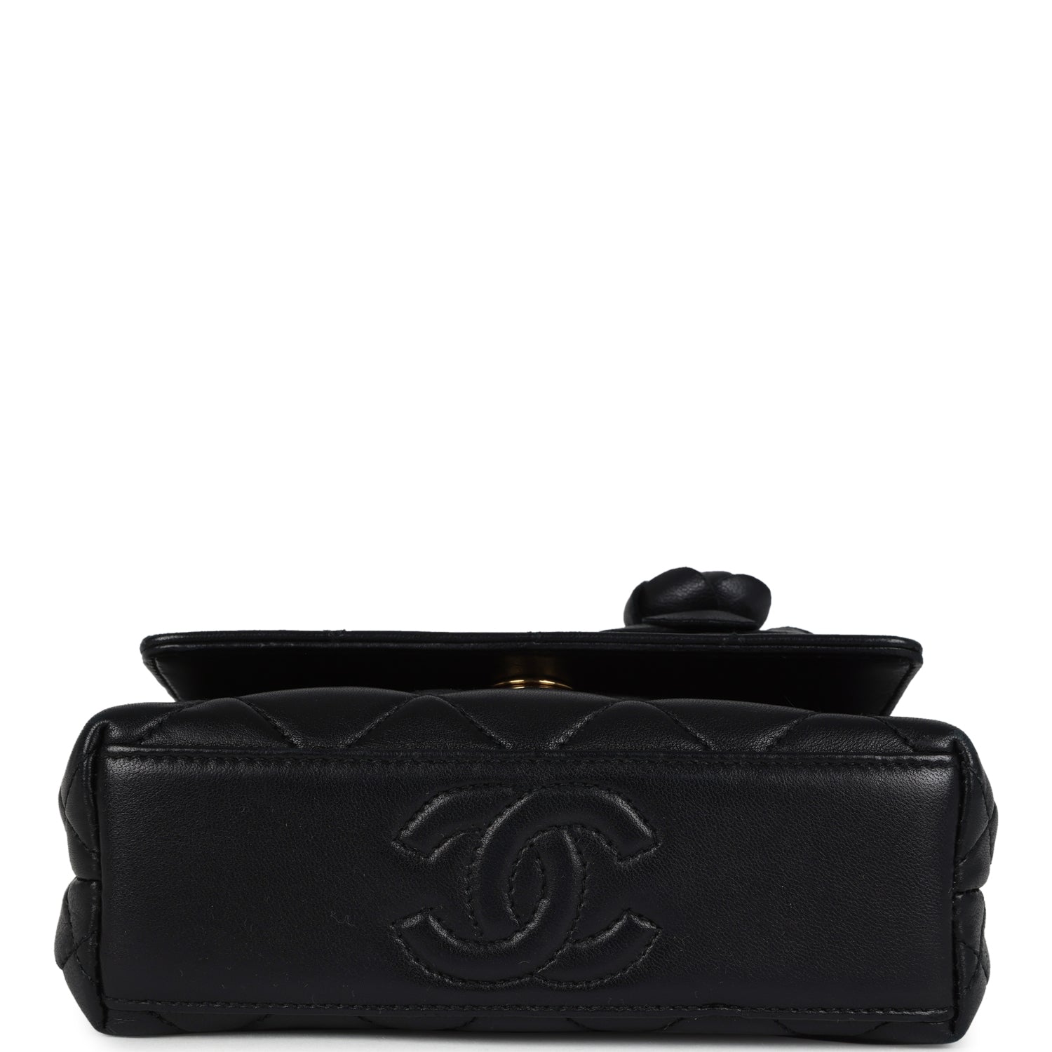 Chanel Vintage Mini Camellia Flap Bag Black Lambskin Gold Hardware