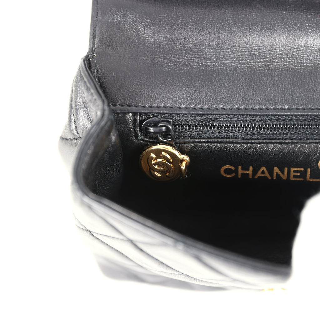 Chanel Vintage Mini Camellia Flap Bag Black Lambskin Gold Hardware