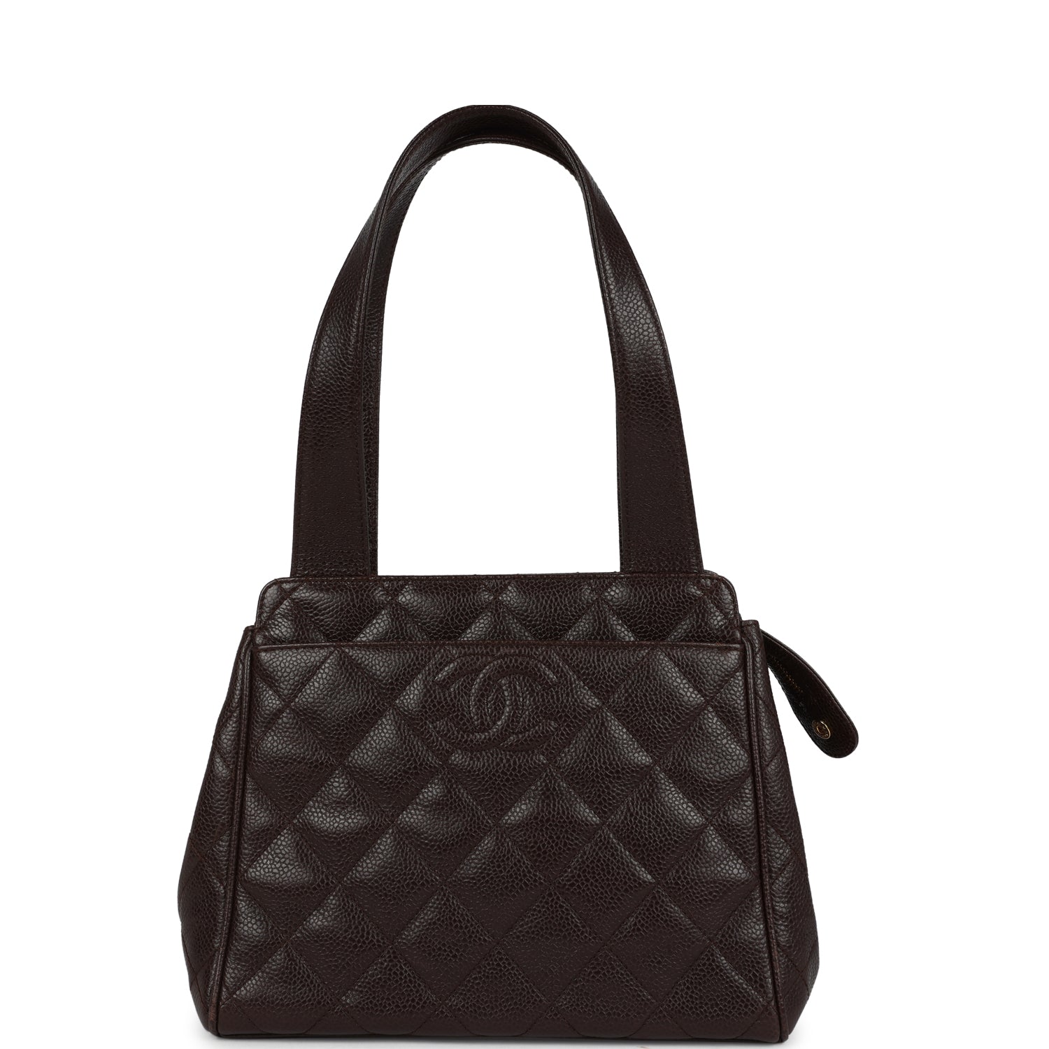 Chanel Vintage Mini Shopper Shoulder Bag Brown Caviar Gold Hardware