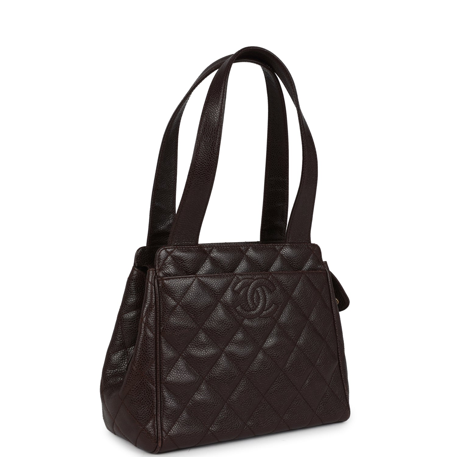 Chanel Vintage Mini Shopper Shoulder Bag Brown Caviar Gold Hardware