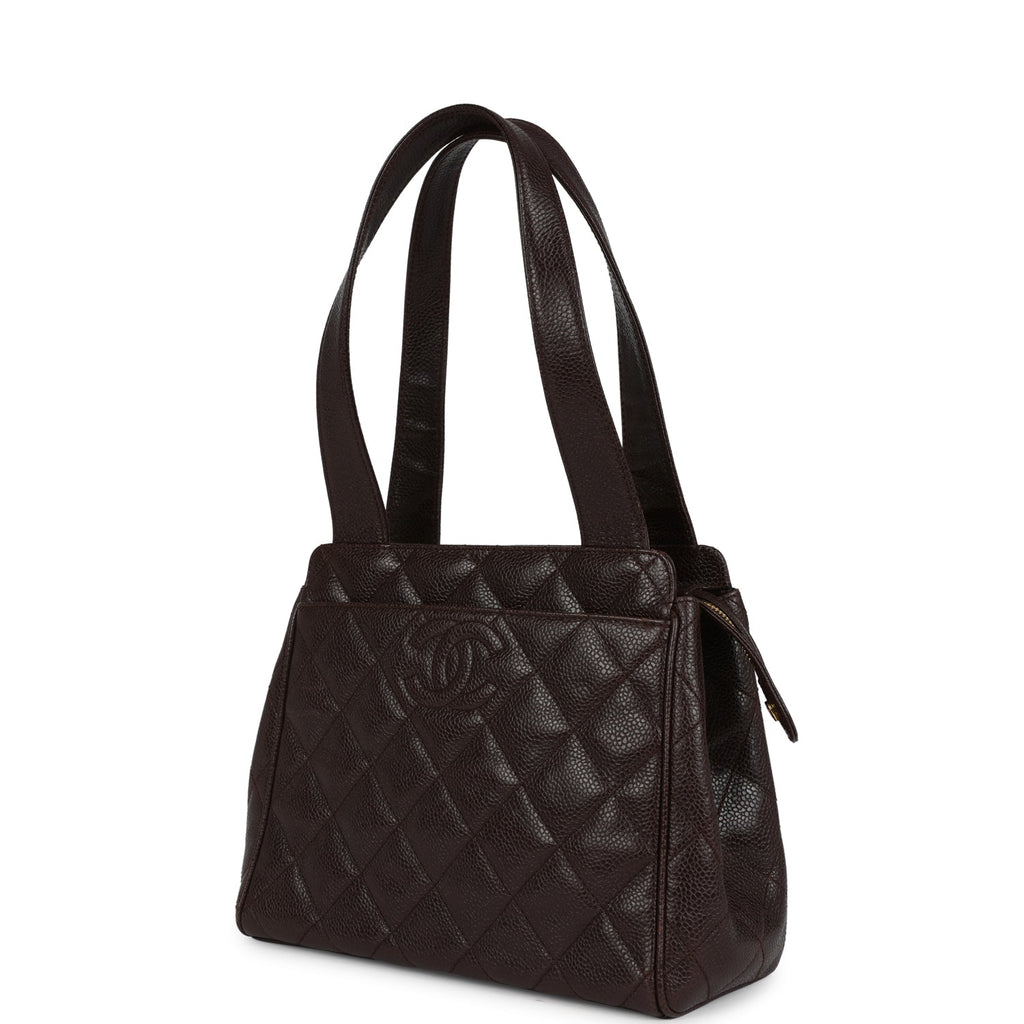 Chanel Vintage Mini Shopper Shoulder Bag Brown Caviar Gold Hardware