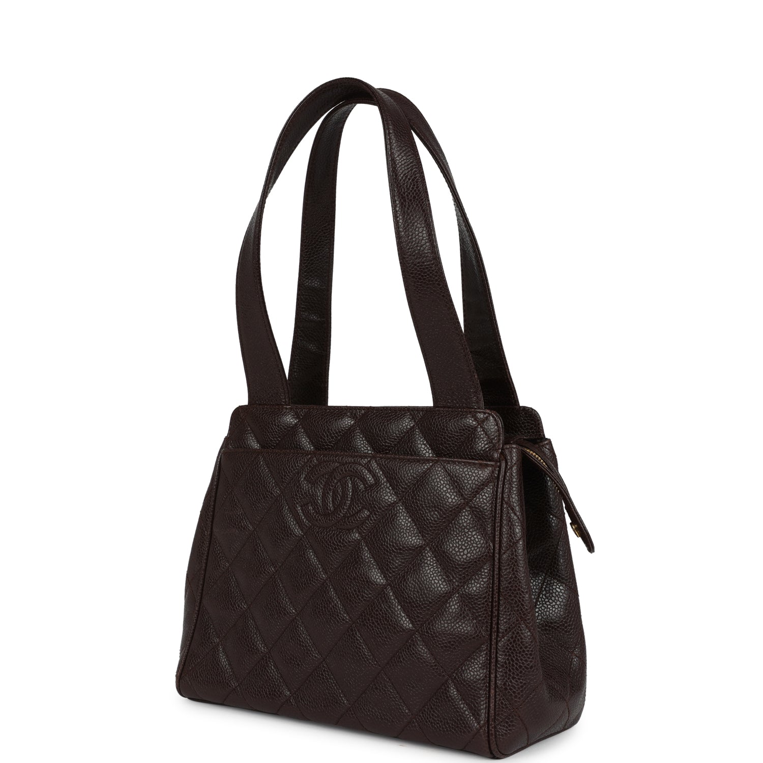 Chanel Vintage Mini Shopper Shoulder Bag Brown Caviar Gold Hardware