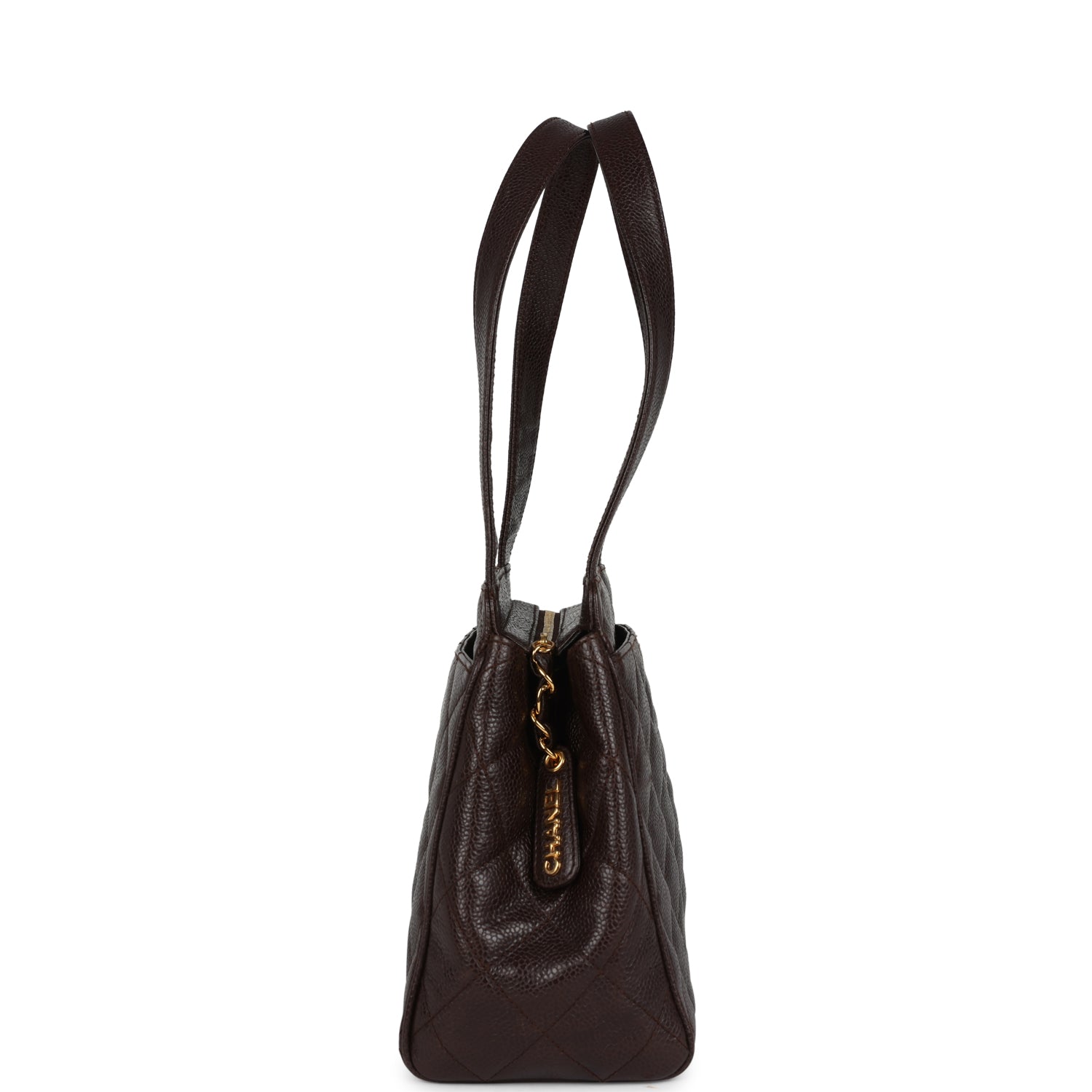 Chanel Vintage Mini Shopper Shoulder Bag Brown Caviar Gold Hardware