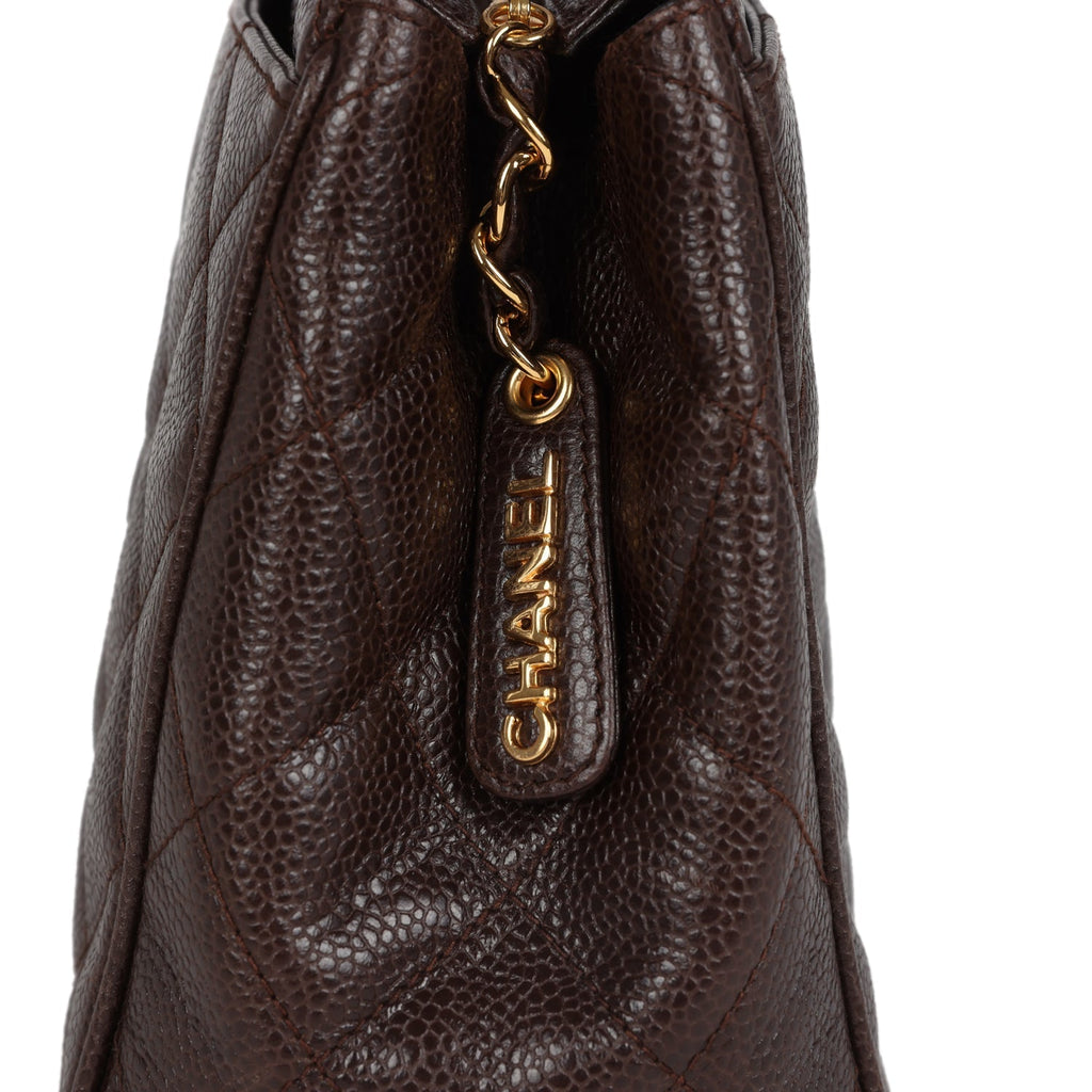 Chanel Vintage Mini Shopper Shoulder Bag Brown Caviar Gold Hardware