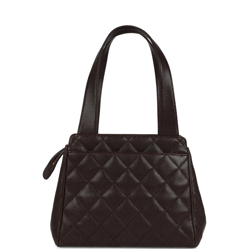Chanel Vintage Mini Shopper Shoulder Bag Brown Caviar Gold Hardware