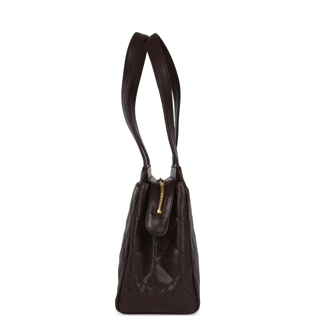 Chanel Vintage Mini Shopper Shoulder Bag Brown Caviar Gold Hardware
