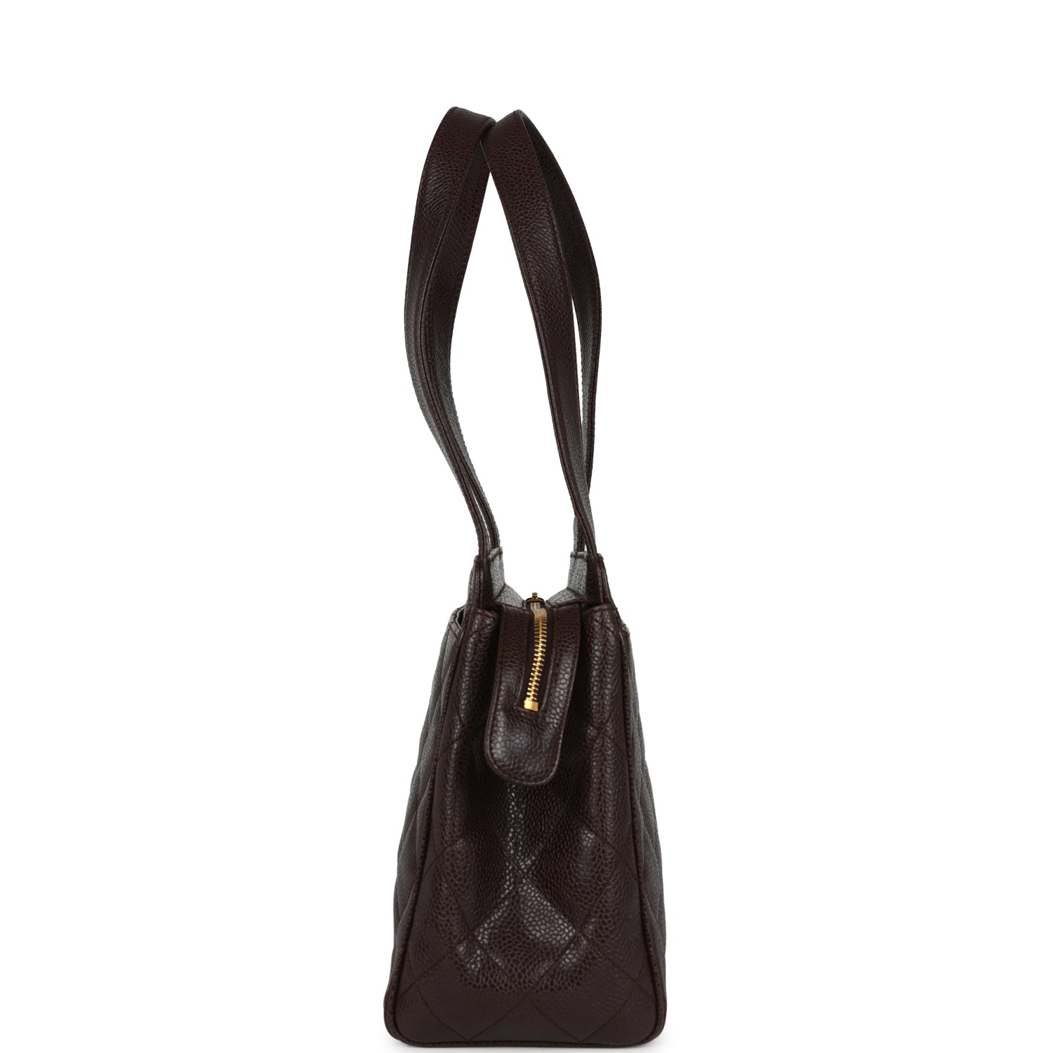 Chanel Vintage Mini Shopper Shoulder Bag Brown Caviar Gold Hardware