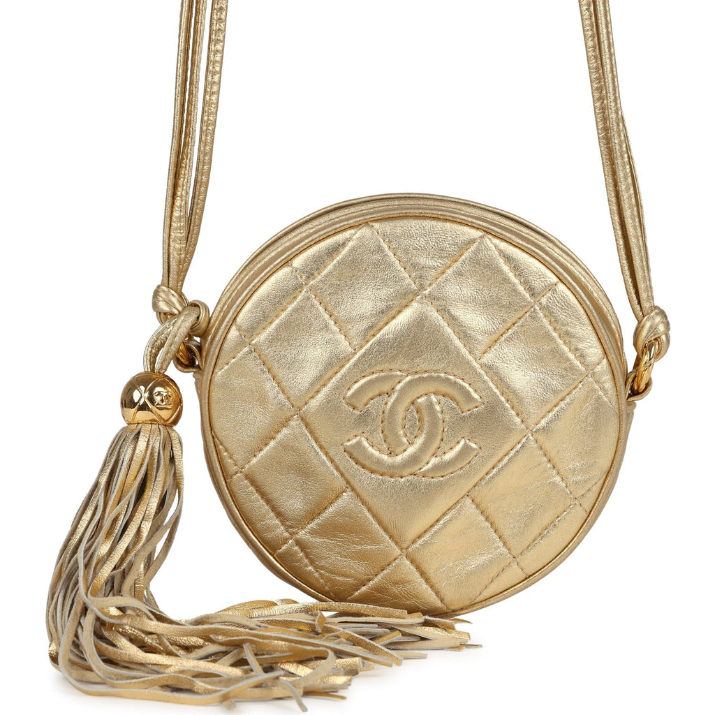 Chanel Vintage Mini CC Round Crossbody Bag Gold Lambskin Gold Hardware