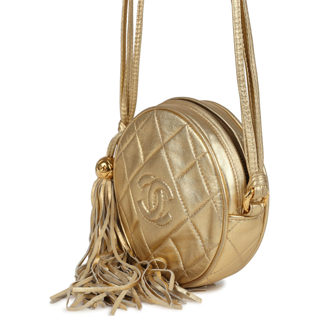Chanel Vintage Mini CC Round Crossbody Bag Gold Lambskin Gold Hardware