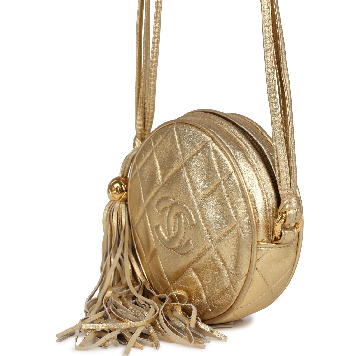 Chanel Vintage Mini CC Round Crossbody Bag Gold Lambskin Gold Hardware