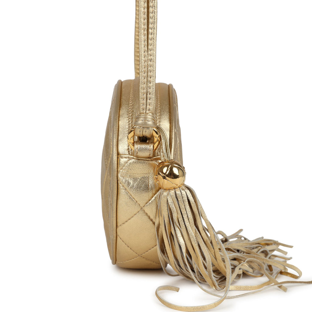Chanel Vintage Mini CC Round Crossbody Bag Gold Lambskin Gold Hardware