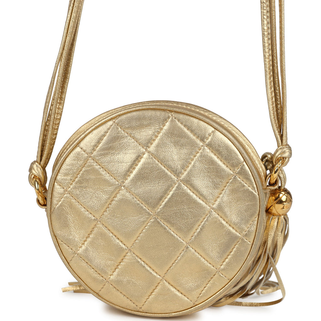 Chanel Vintage Mini CC Round Crossbody Bag Gold Lambskin Gold Hardware