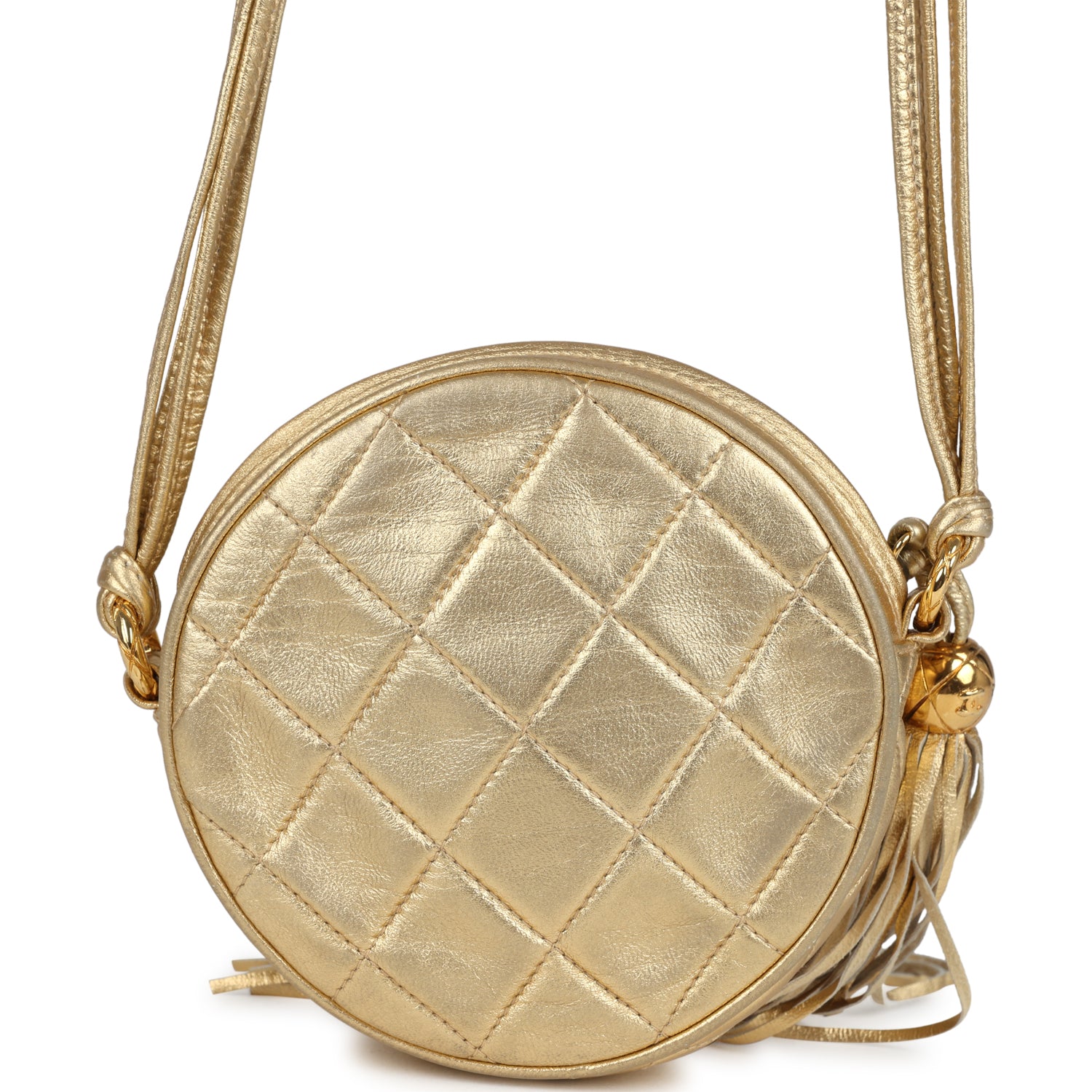 Chanel Vintage Mini CC Round Crossbody Bag Gold Lambskin Gold Hardware