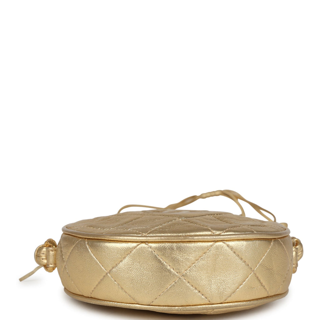 Chanel Vintage Mini CC Round Crossbody Bag Gold Lambskin Gold Hardware