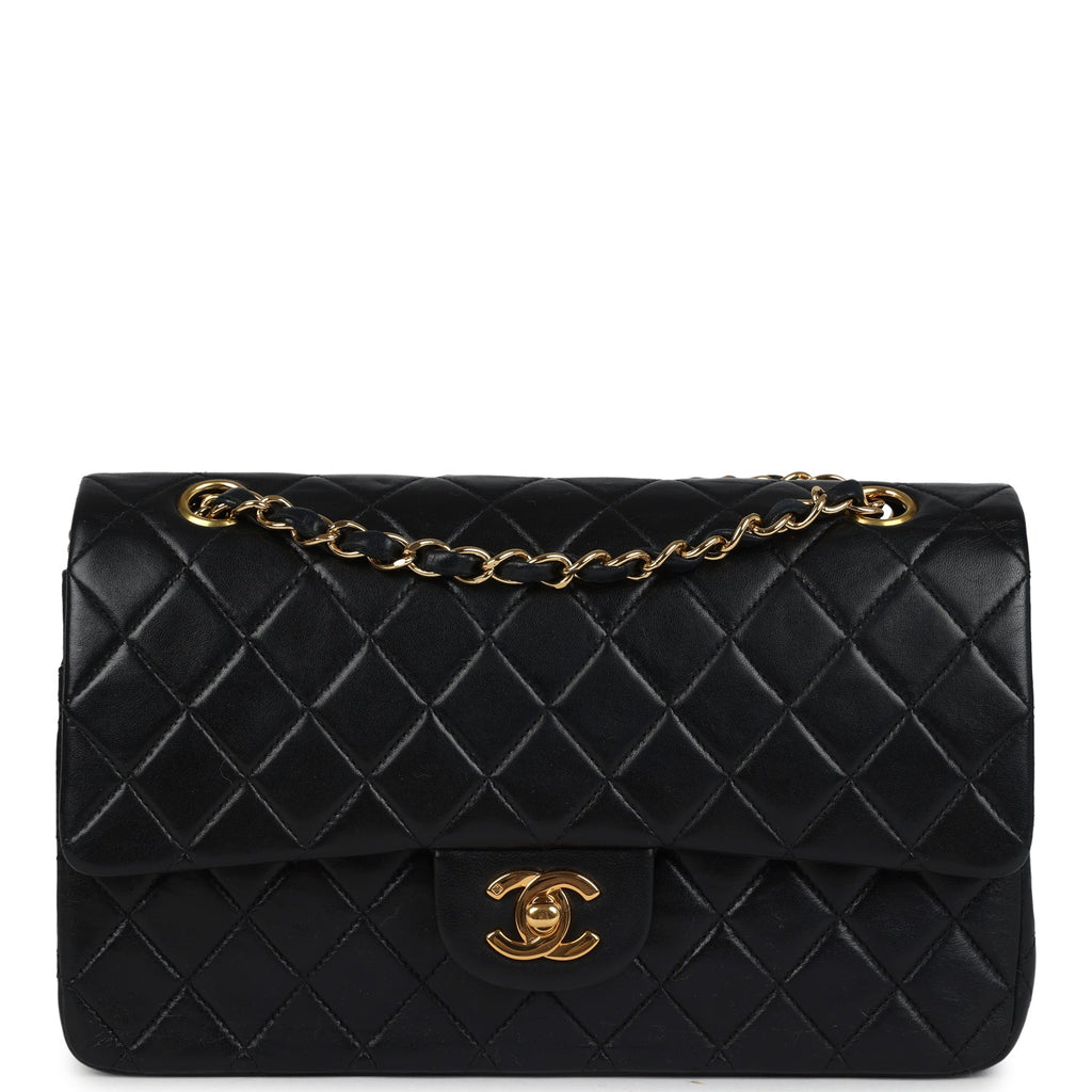 Chanel Vintage Medium Classic Double Flap Bag Black Lambskin Gold Hardware