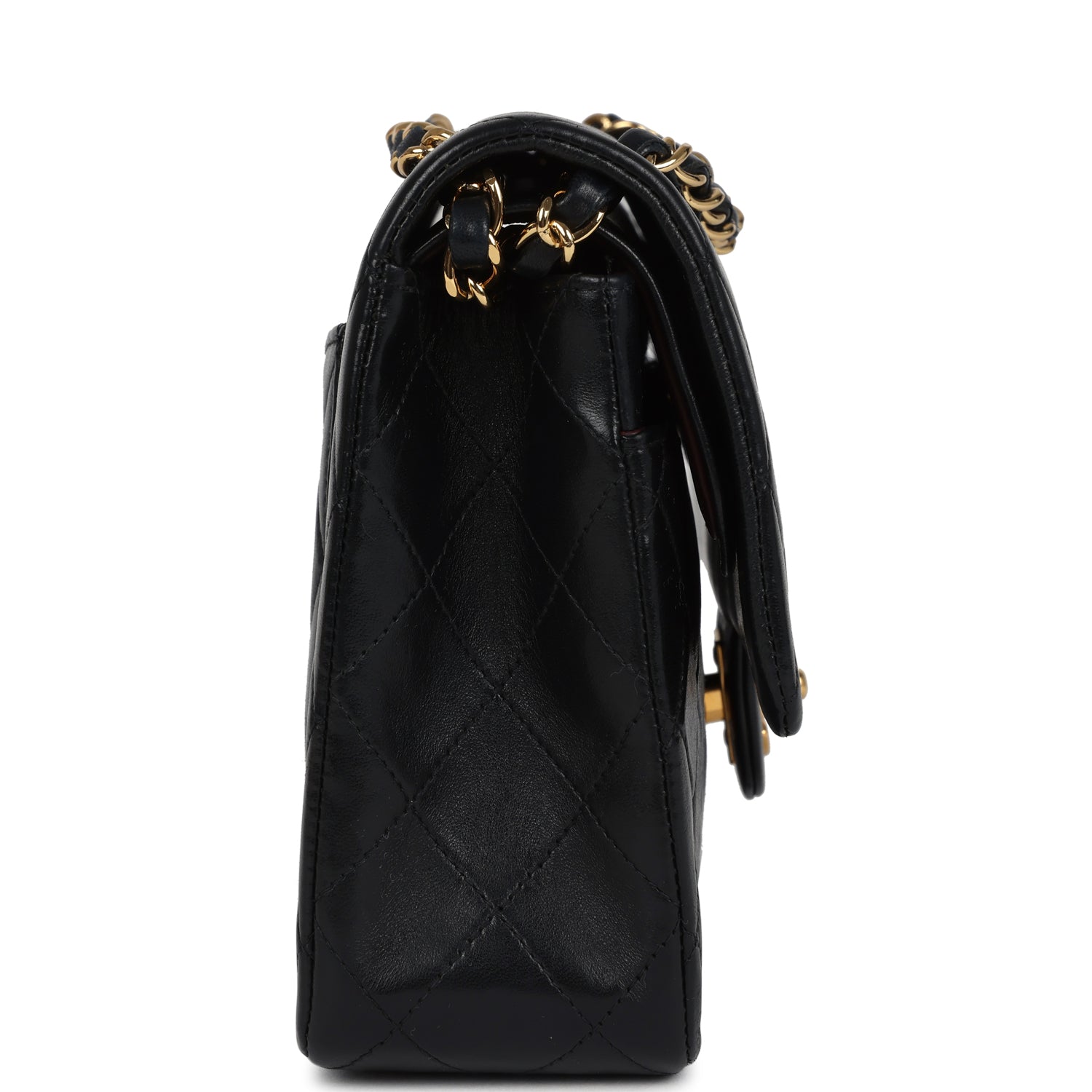 Chanel Vintage Medium Classic Double Flap Bag Black Lambskin Gold Hardware