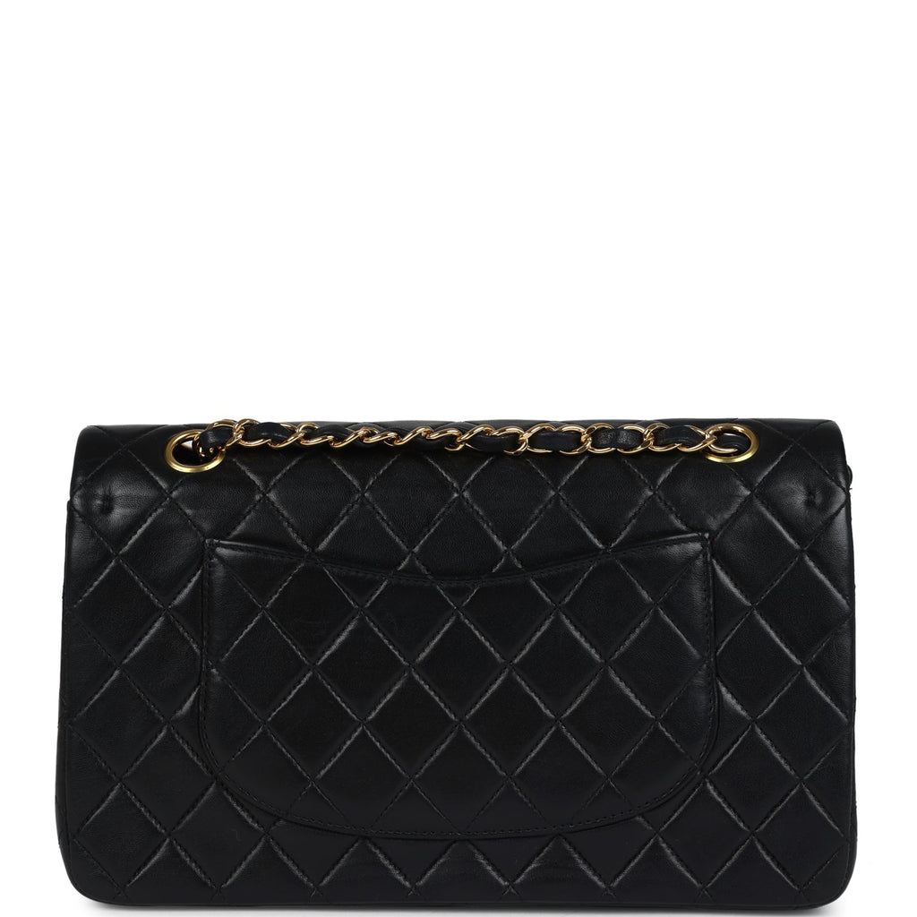 Chanel Vintage Medium Classic Double Flap Bag Black Lambskin Gold Hardware