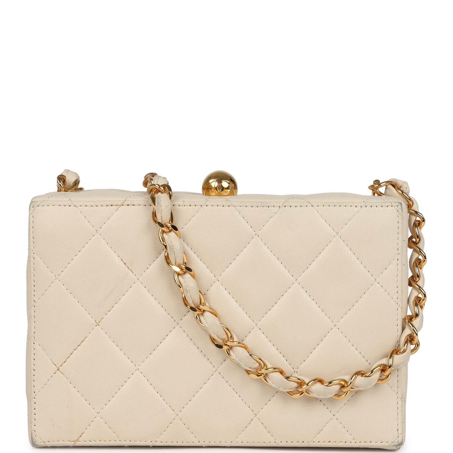 Chanel Vintage Box Clutch Bag Beige Lambskin Gold Hardware
