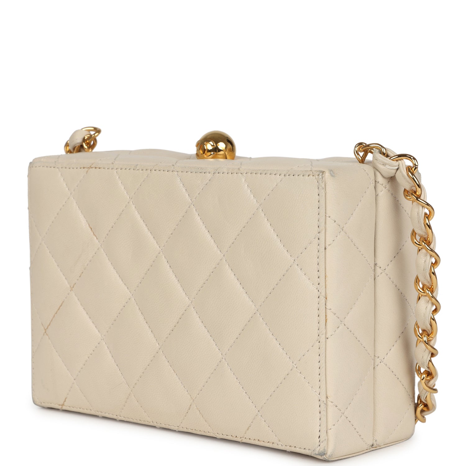 Chanel Vintage Box Clutch Bag Beige Lambskin Gold Hardware