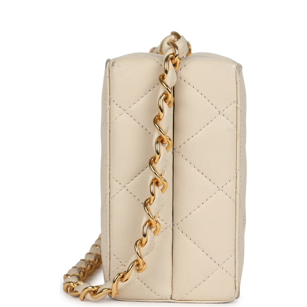 Chanel Vintage Box Clutch Bag Beige Lambskin Gold Hardware