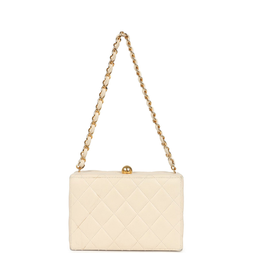 Chanel Vintage Box Clutch Bag Beige Lambskin Gold Hardware