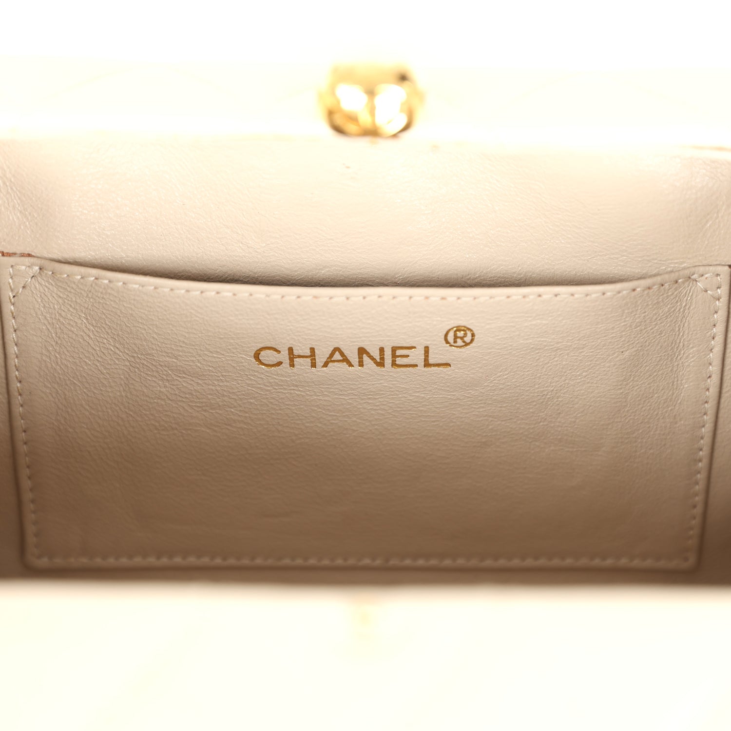 Chanel Vintage Box Clutch Bag Beige Lambskin Gold Hardware