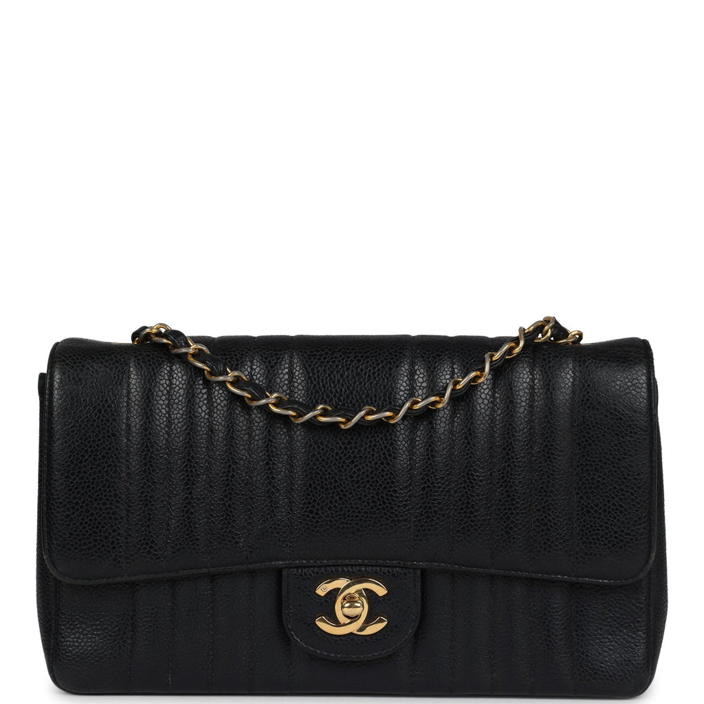 Chanel Vintage Medium Vertical Flap Bag Black Caviar Gold Hardware