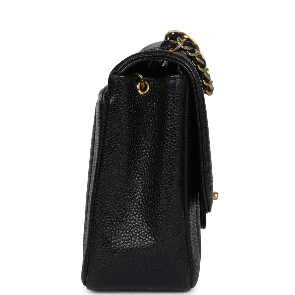 Chanel Vintage Medium Vertical Flap Bag Black Caviar Gold Hardware