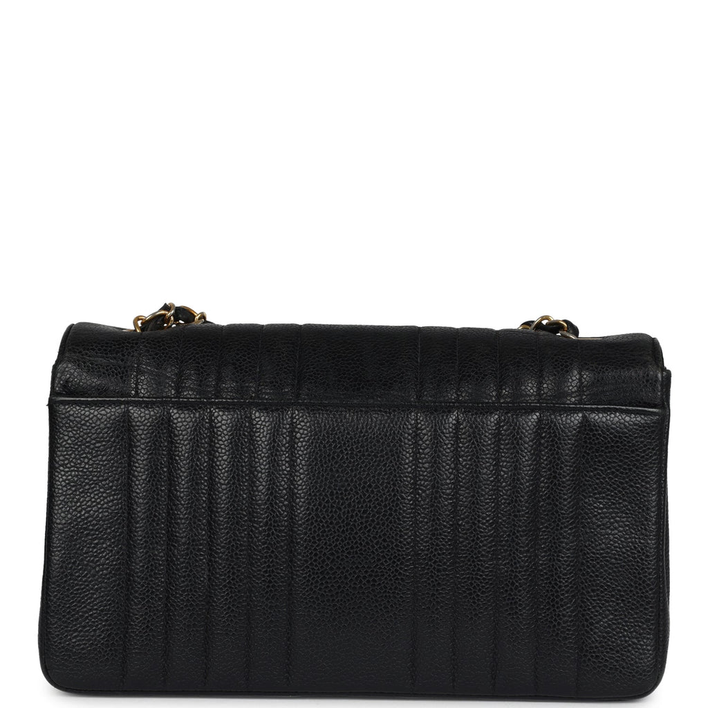 Chanel Vintage Medium Vertical Flap Bag Black Caviar Gold Hardware