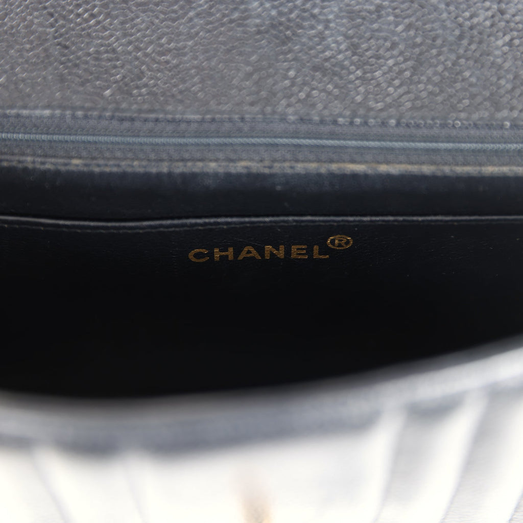 Chanel Vintage Medium Vertical Flap Bag Black Caviar Gold Hardware