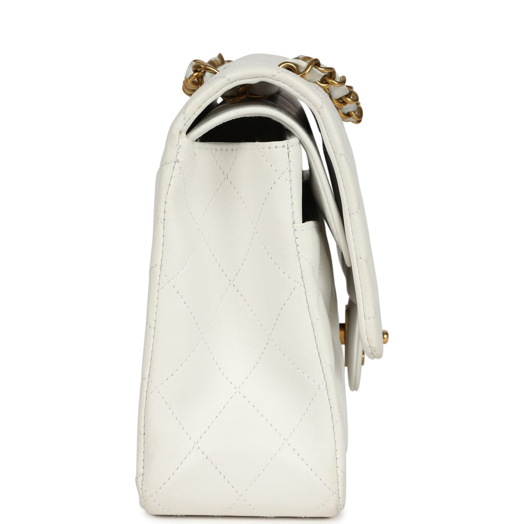 Chanel Vintage Medium Classic Double Flap Bag White Lambskin Gold Hardware