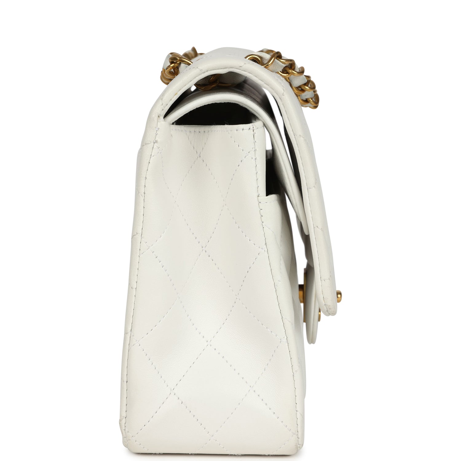 Chanel Vintage Medium Classic Double Flap Bag White Lambskin Gold Hardware