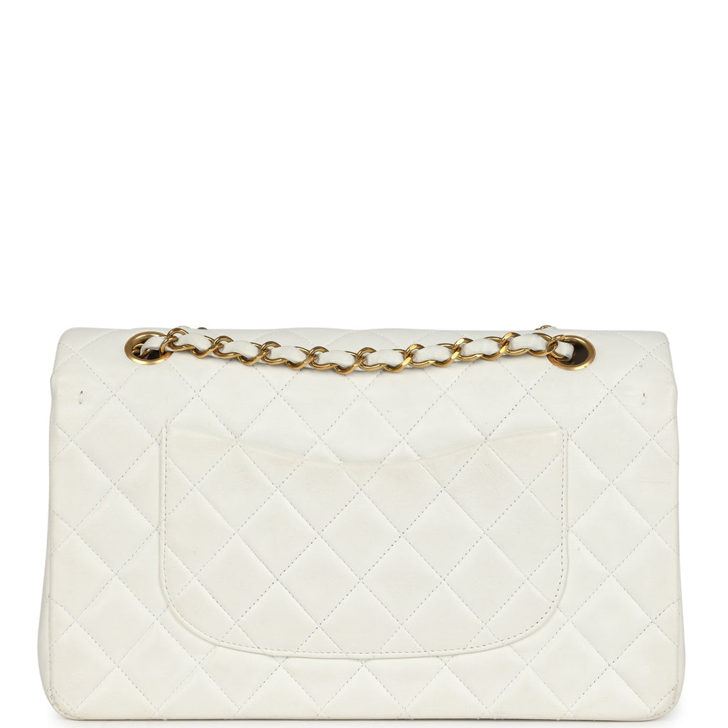 Chanel Vintage Medium Classic Double Flap Bag White Lambskin Gold Hardware