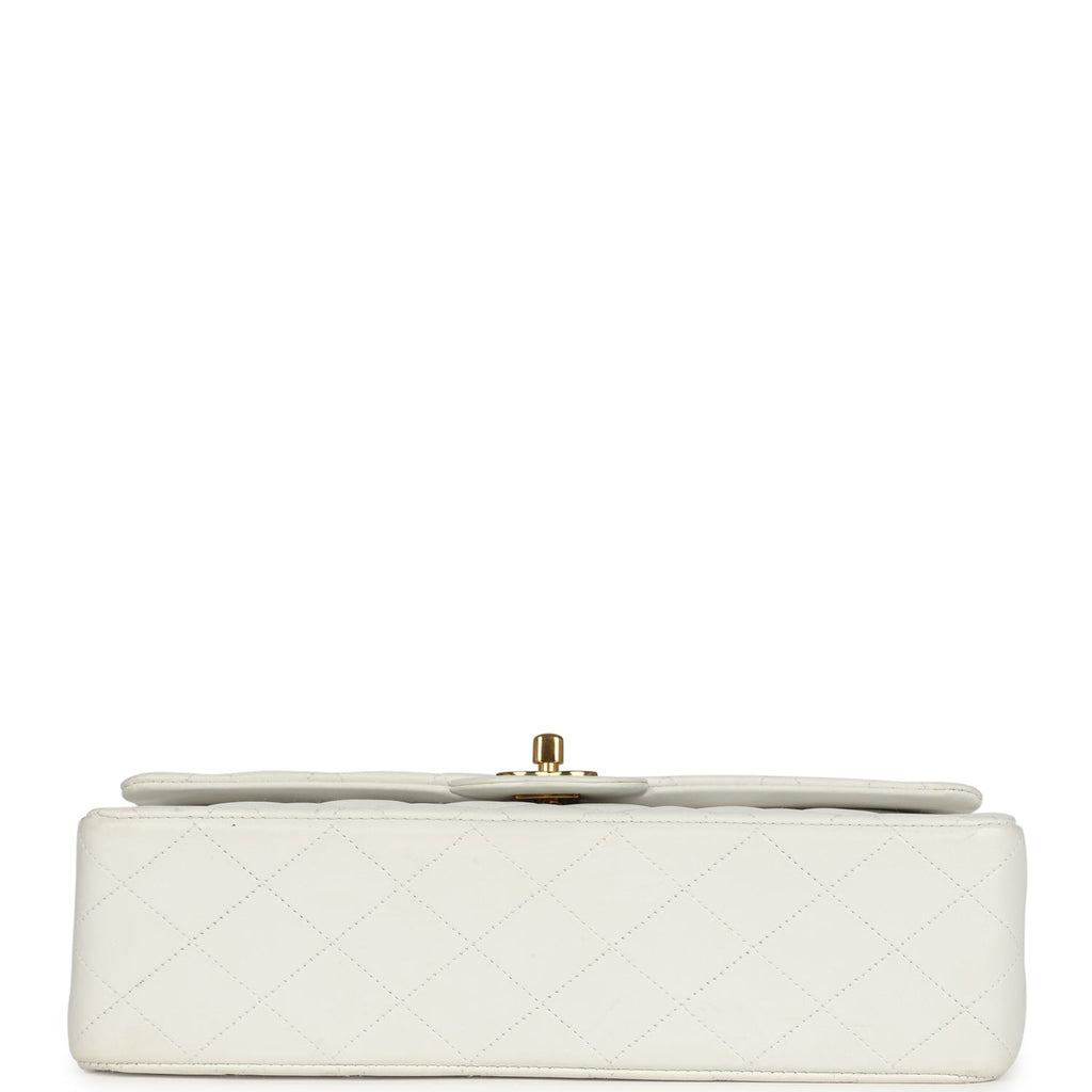 Chanel Vintage Medium Classic Double Flap Bag White Lambskin Gold Hardware